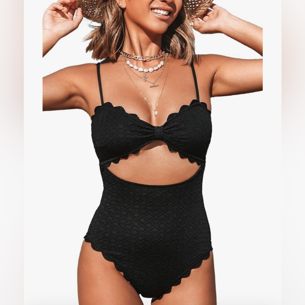 Cupshe One Piece Scalloped Cut-Out Swimsuit - Size L